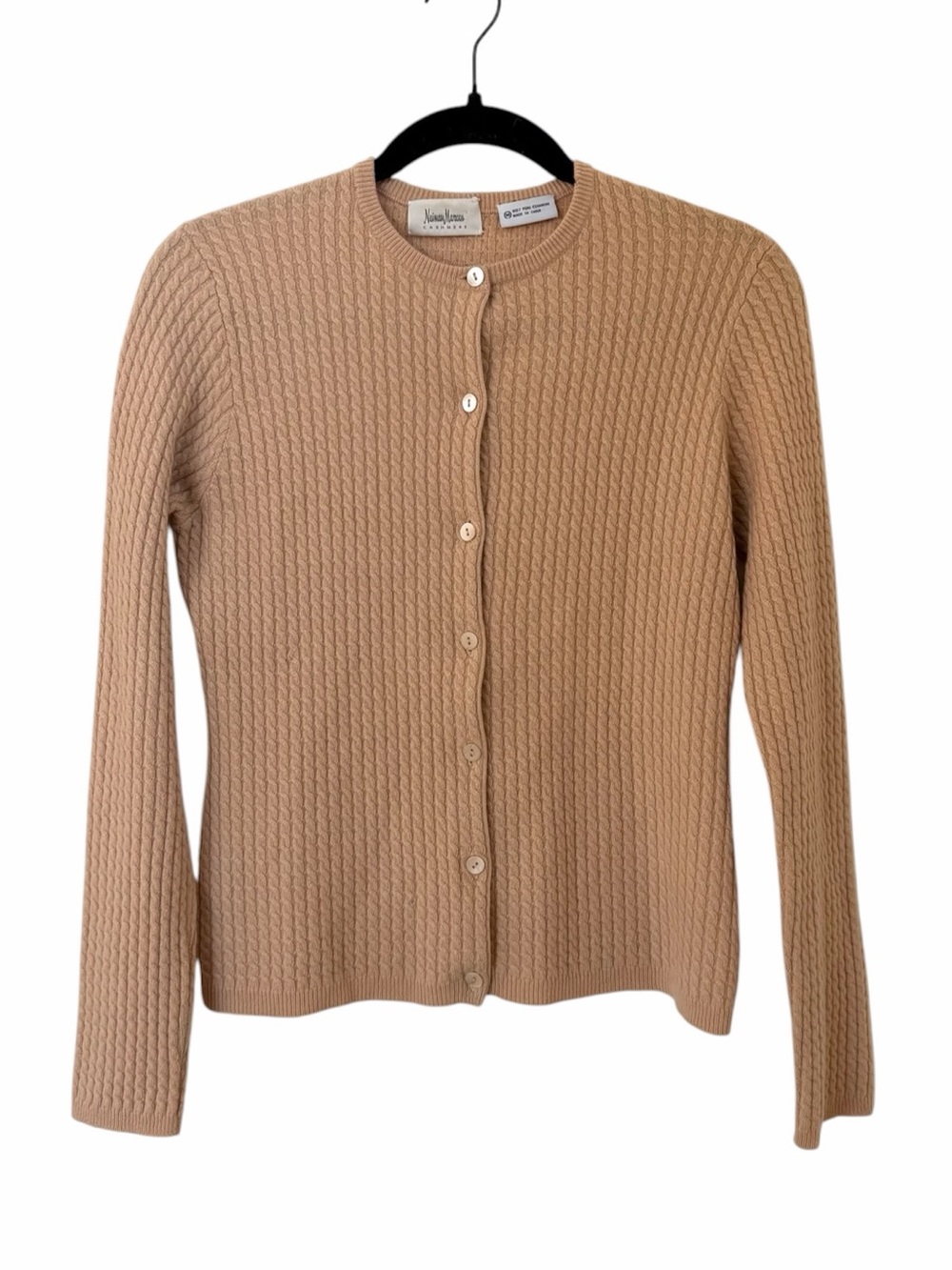 Vintage Neiman Marcus Cashmere Cable-knit Tan Knit Button-Front Cardigan